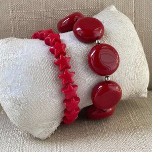 Set of 2 Bracelet Red Tone Plastic Fashion Jewelry wrist band stretched Band